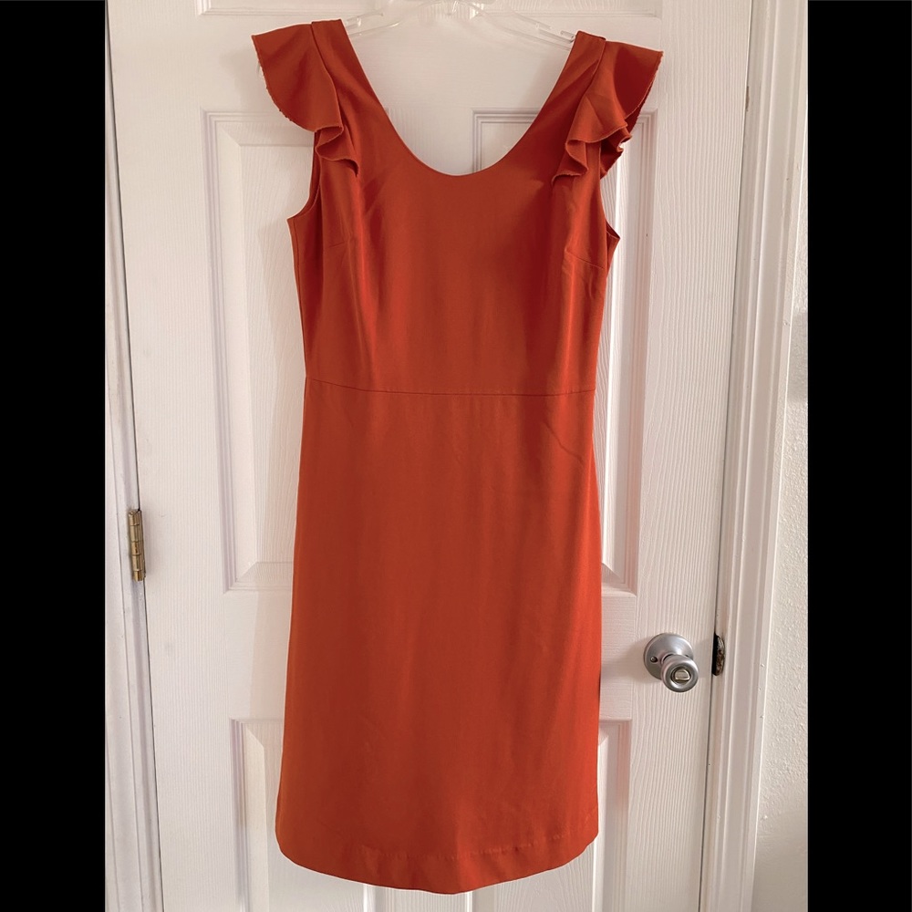 Burnt Orange Midi Dress with Detailed Sleeves